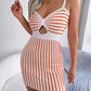 Ins Style Real Shot Spring And Summer Sexy Contrast Color Striped High Waist Knitted Sling Hip Skirt Amazon Cross-border Women&#039;s Clothing