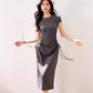 R3322 Designer Slim Dress Slimming Look And Taller Pure Color Pleated Waist Elegant Casual Long Skirt Summer