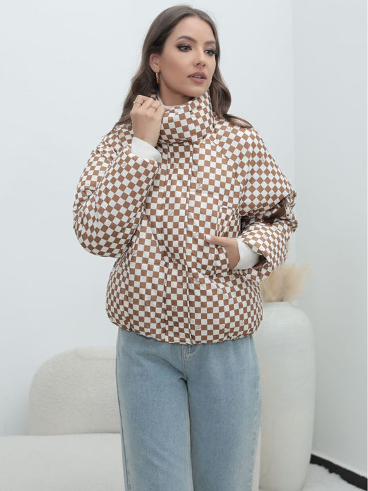 Amazon European And American Coat Plaid Plus Size Women's Coat Bread Clothing Warm Down Cotton-padded Jacket Women's Cotton-padded Coat