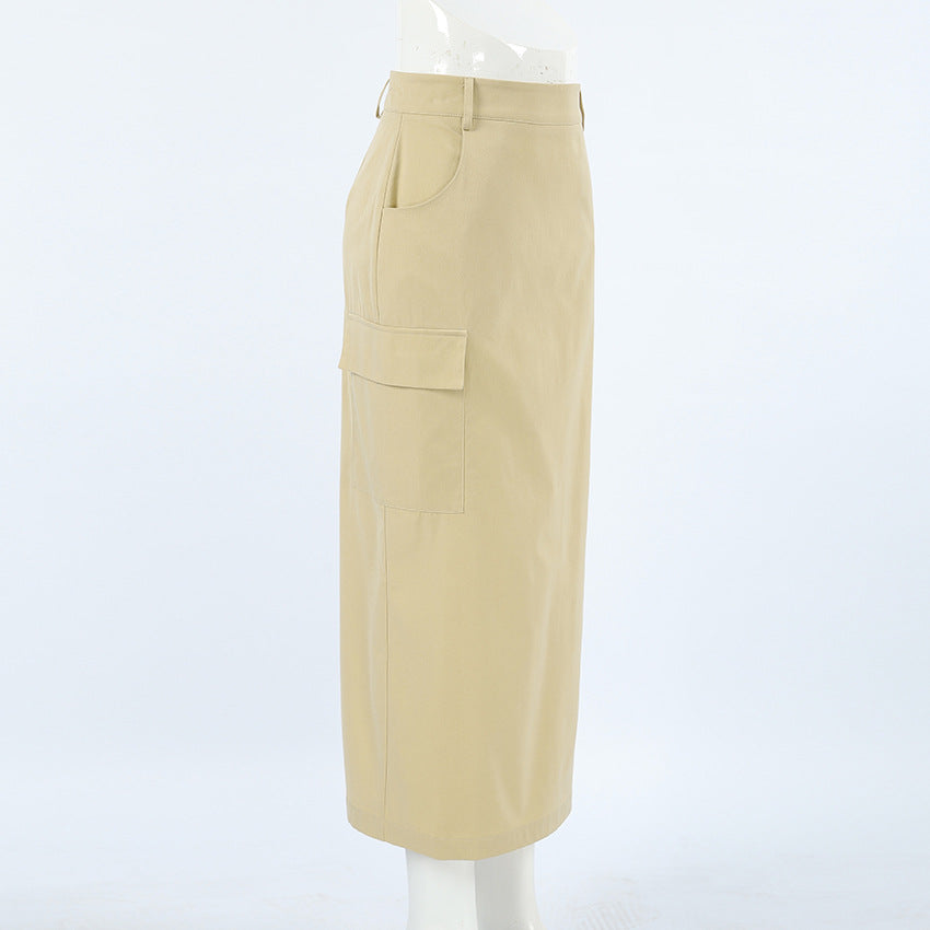 Design Sense Split High Waist Slim-fit Elegant Skirt Autumn And Winter New Niche All-match Solid Color Long Skirt