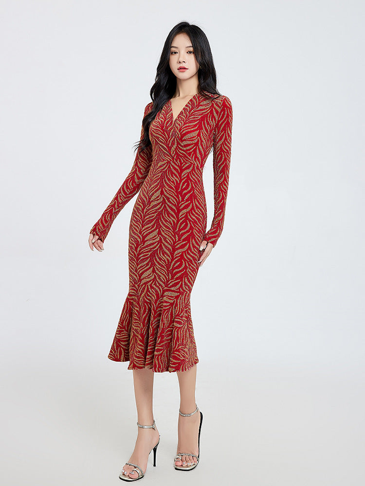 Niche French Style Retro Light Mature Style Dress Women's Early Autumn Chanel Style Slim-fit Elegant Hip Base Fishtail Long Dress