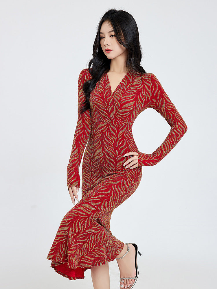 Niche French Style Retro Light Mature Style Dress Women's Early Autumn Chanel Style Slim-fit Elegant Hip Base Fishtail Long Dress