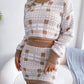Contrast Plaid Navel Sweater Bag Hip Skirt Knitted Suit