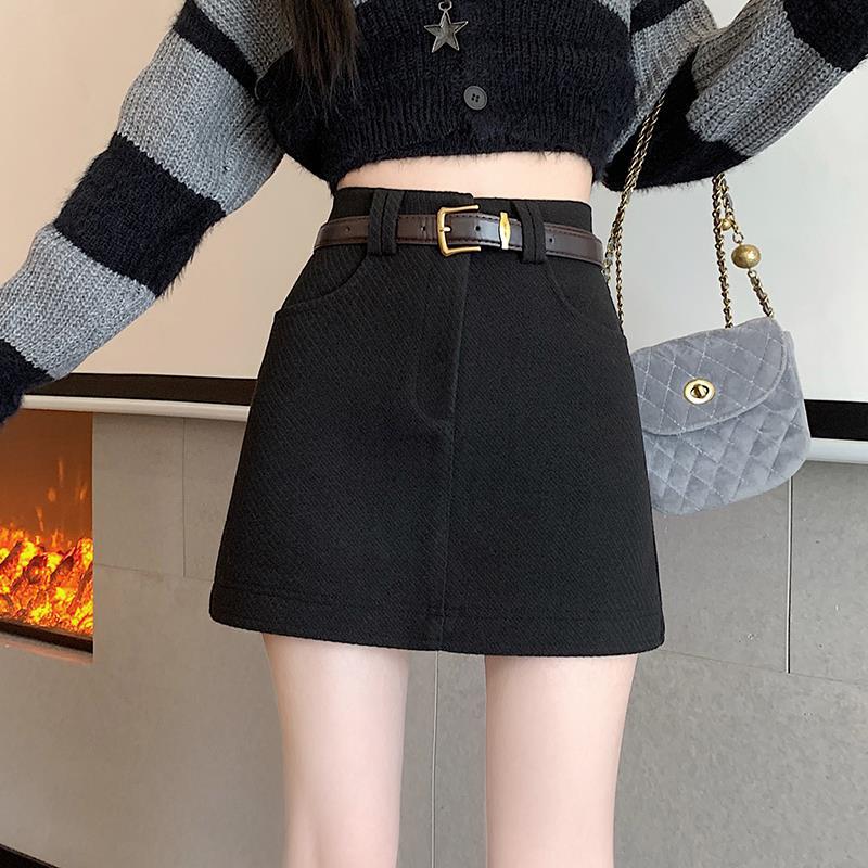 Real Shot Of 2025 Autumn And Winter K-Style Slimming Look And Versatile Anti-Exposure Woolen Skirt Sexy A-Line Hip Skirt With Belt