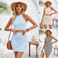 2024 Summer New Women&#039;s Clothing Independent Station New Solid Color Halter Waist-exposed Top Lace-up Suit Skirt Foreign Trade
