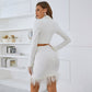 Fashion Amazon Independent Station Autumn And Winter Long-sleeved Bandage Suit Skirt Women&#039;s Two-piece High-end Feather Dress
