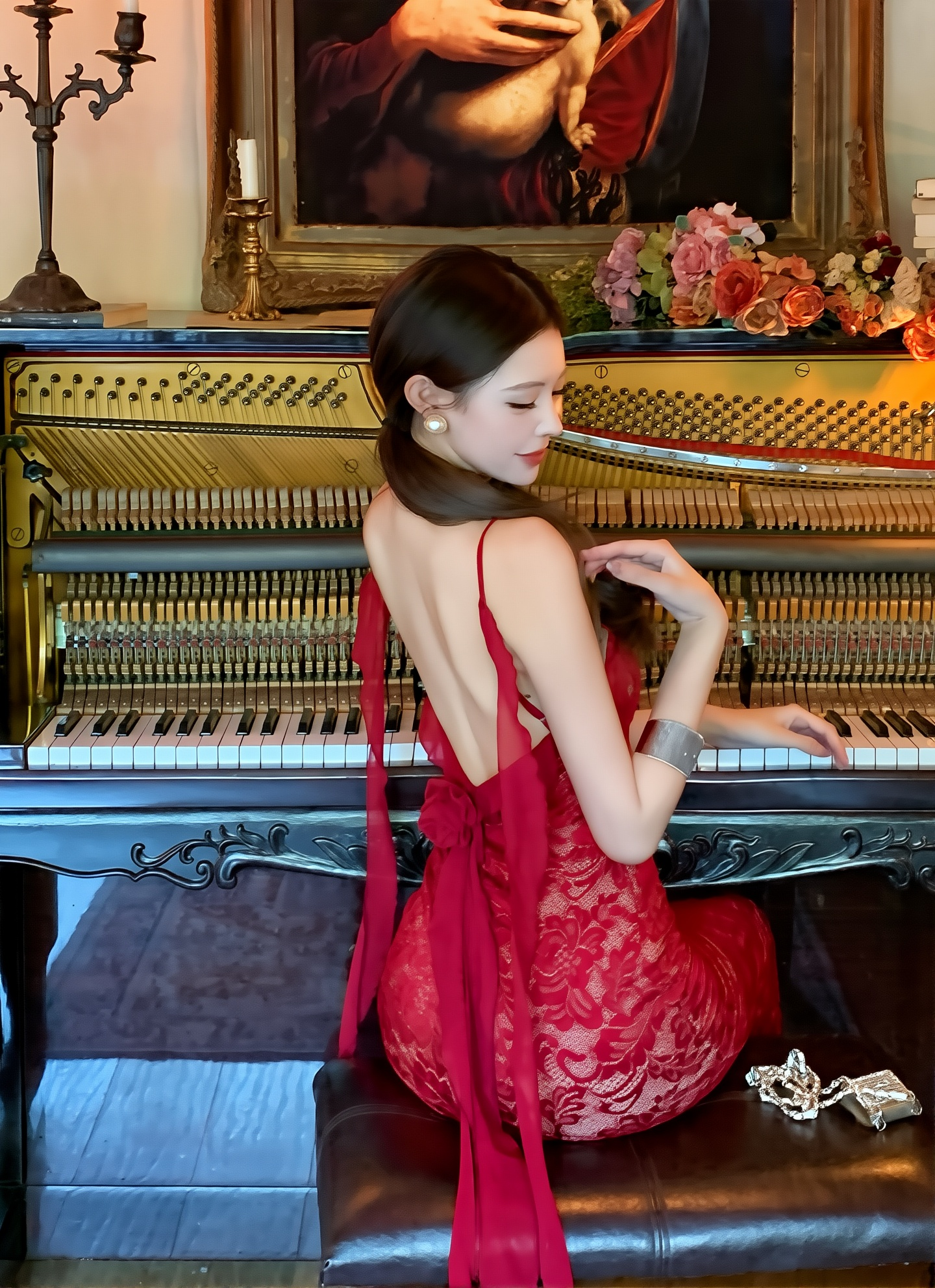 Red Lace Suspender Dress - Sexy Backless Long Vacation Maxi