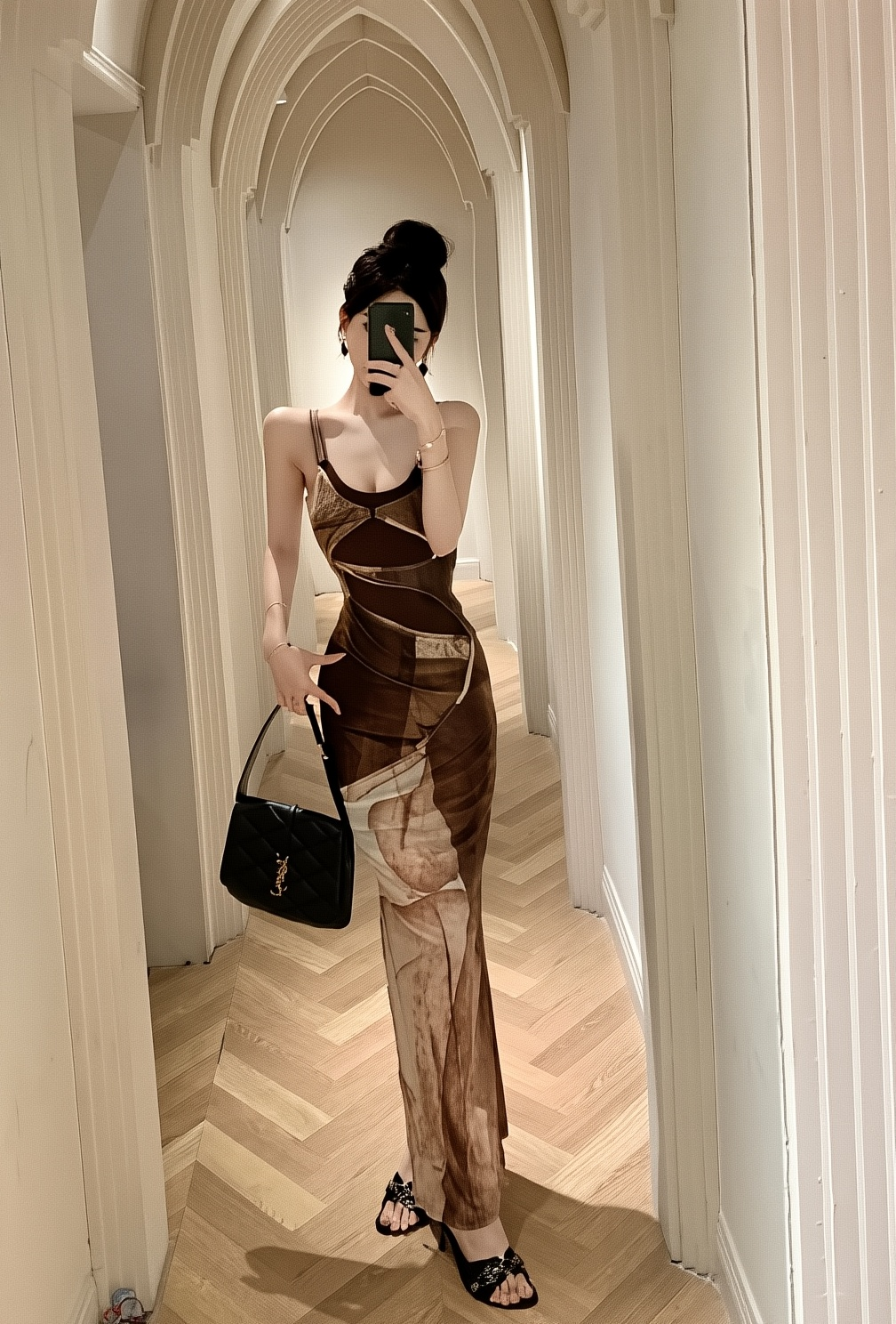 New Socialite Temperament Outfit - Women's Suspender Top & Skirt Two-Piece Printed Set