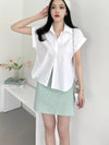 Fashionable All-match Hidden Hook Design Lapel Curling Short Sleeve