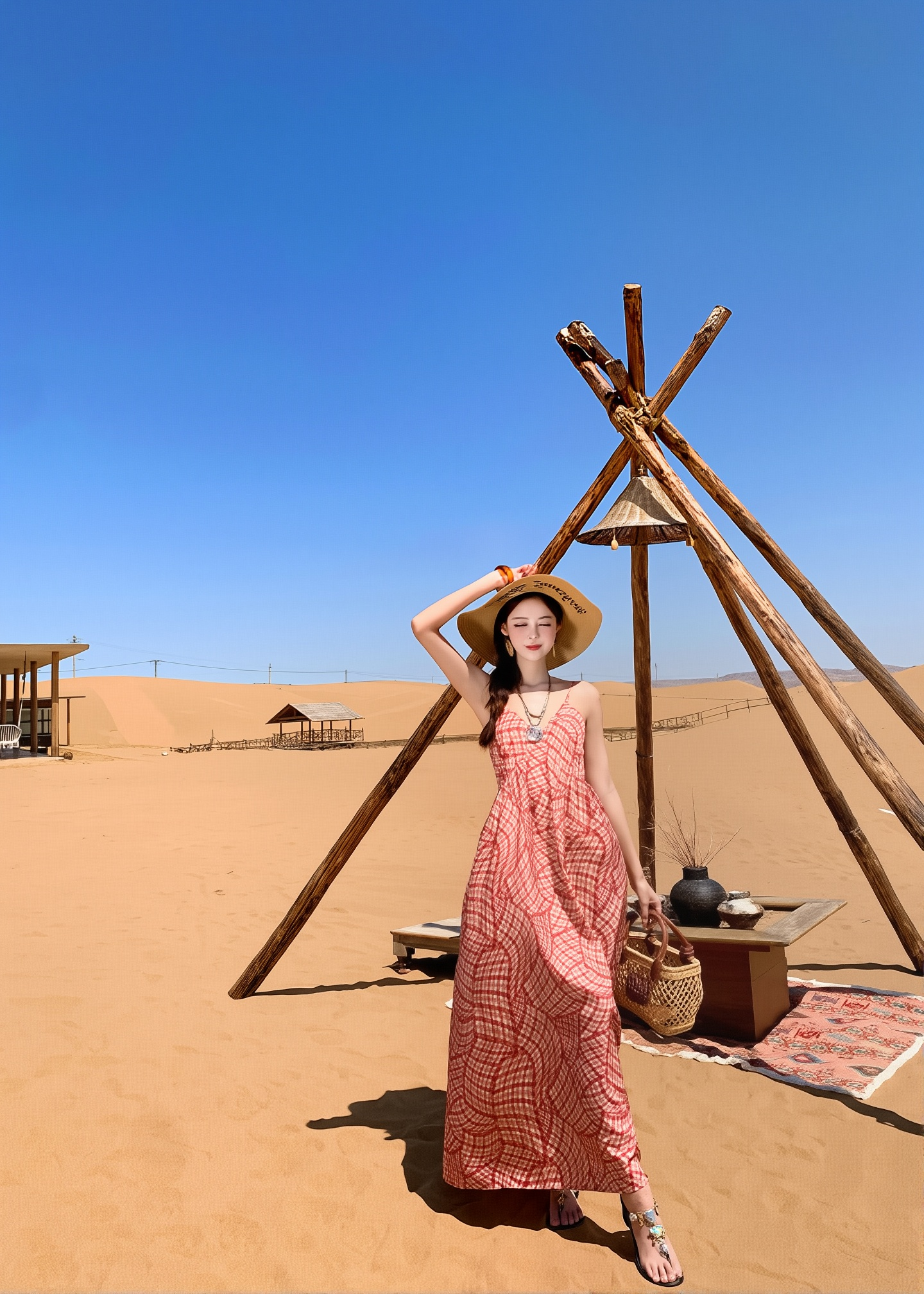 Plaid Suspender Maxi Dress for Women - Loose Fit V-Neck Beach Cover Up, Casual Resort Wear