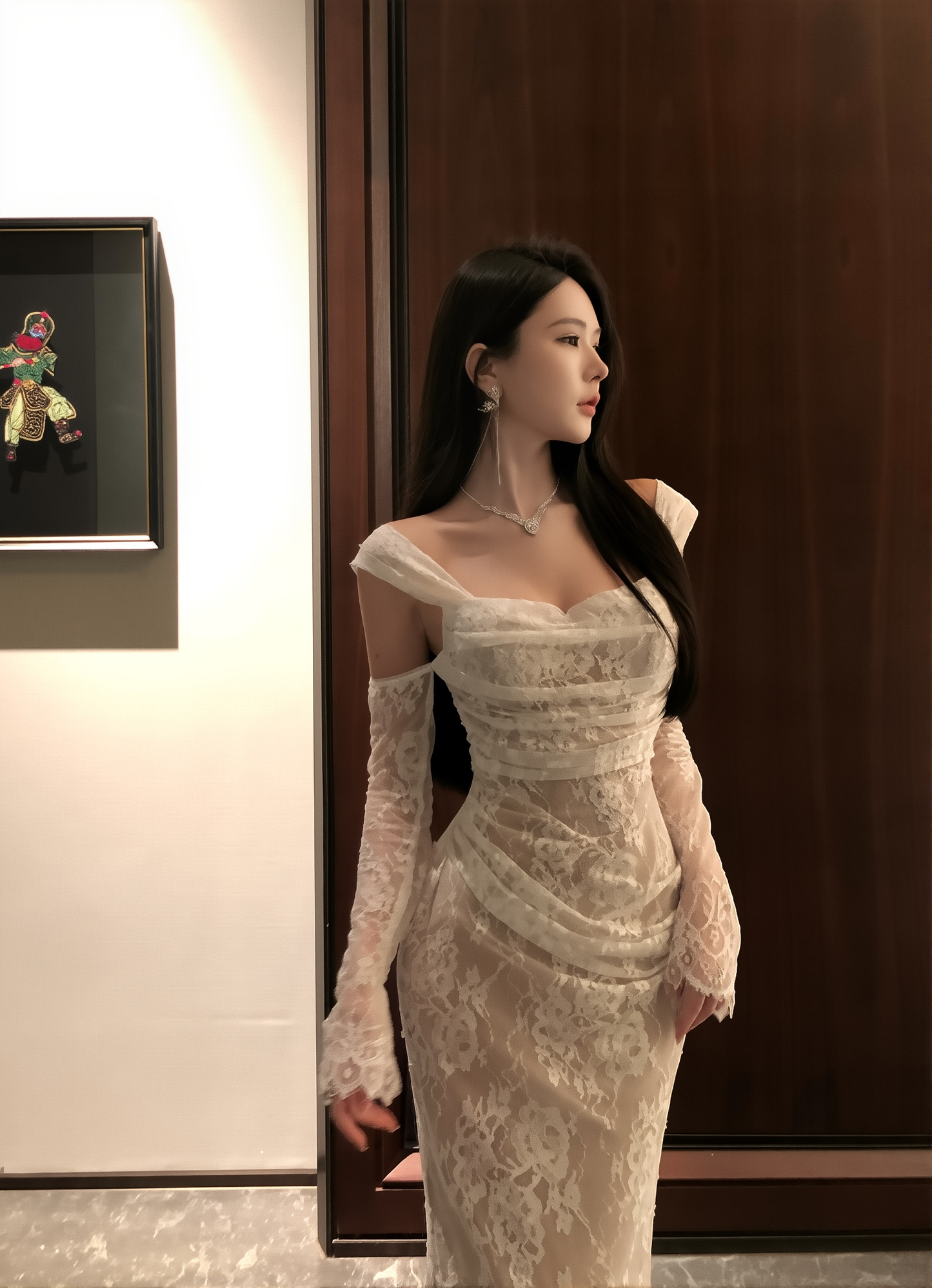 Strapless Lace Fishtail Gown with Built-In Shapewear - Waist Slimming Evening Dress for Gala & Banquet