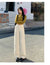 Beige High Waist Straight Skinny Jeans For Women Design Wide Leg Drape Mopping Pants
