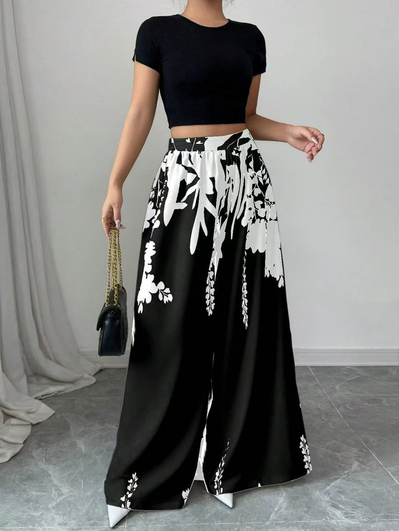 Fashion Printing Lace-up Waist-controlled Slimming Women's Casual Pants