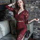 The Socialite Evening Dress: Sexy Slim Fit Lace with V-Neck & Waist Detail