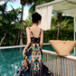 Retro Printed Maxi Dress for Women - Vintage Chic Seaside Vacation Long Dress