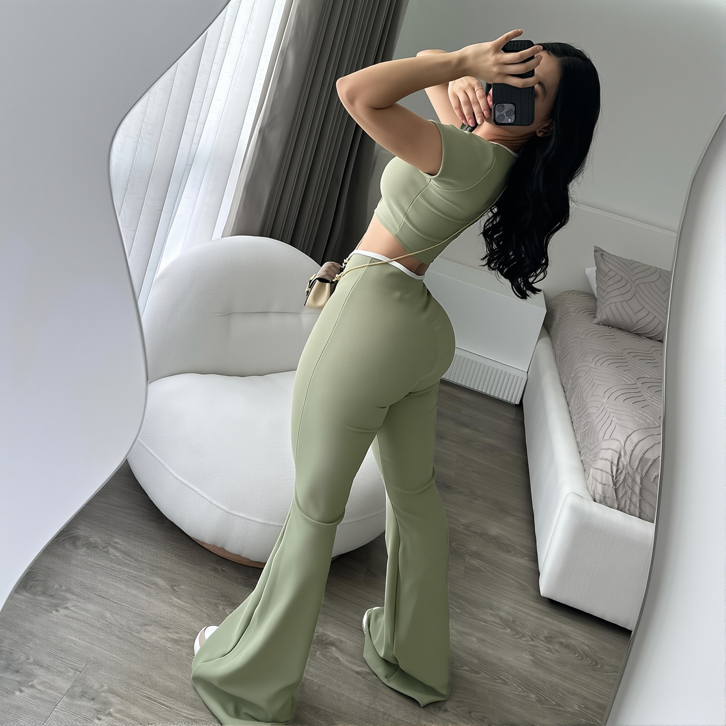 Women's Wear Spring And Summer Big Square Collar Short Navel Low Waist Micro Horn Slimming Knitted Suit