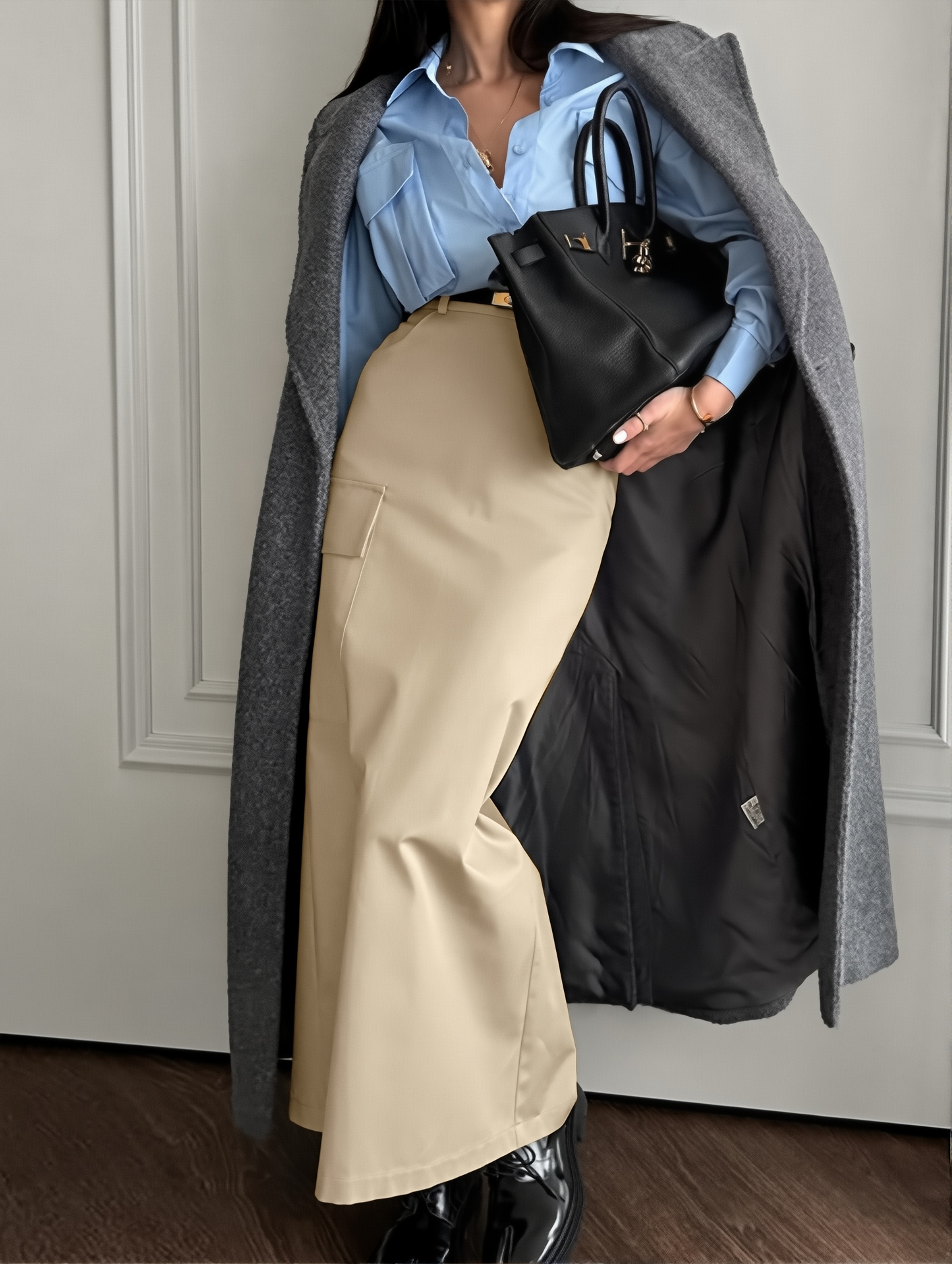 Design Sense Split High Waist Slim-fit Elegant Skirt Autumn And Winter New Niche All-match Solid Color Long Skirt