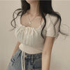 Square Collar Drawstring Short Knitwear Slim Top