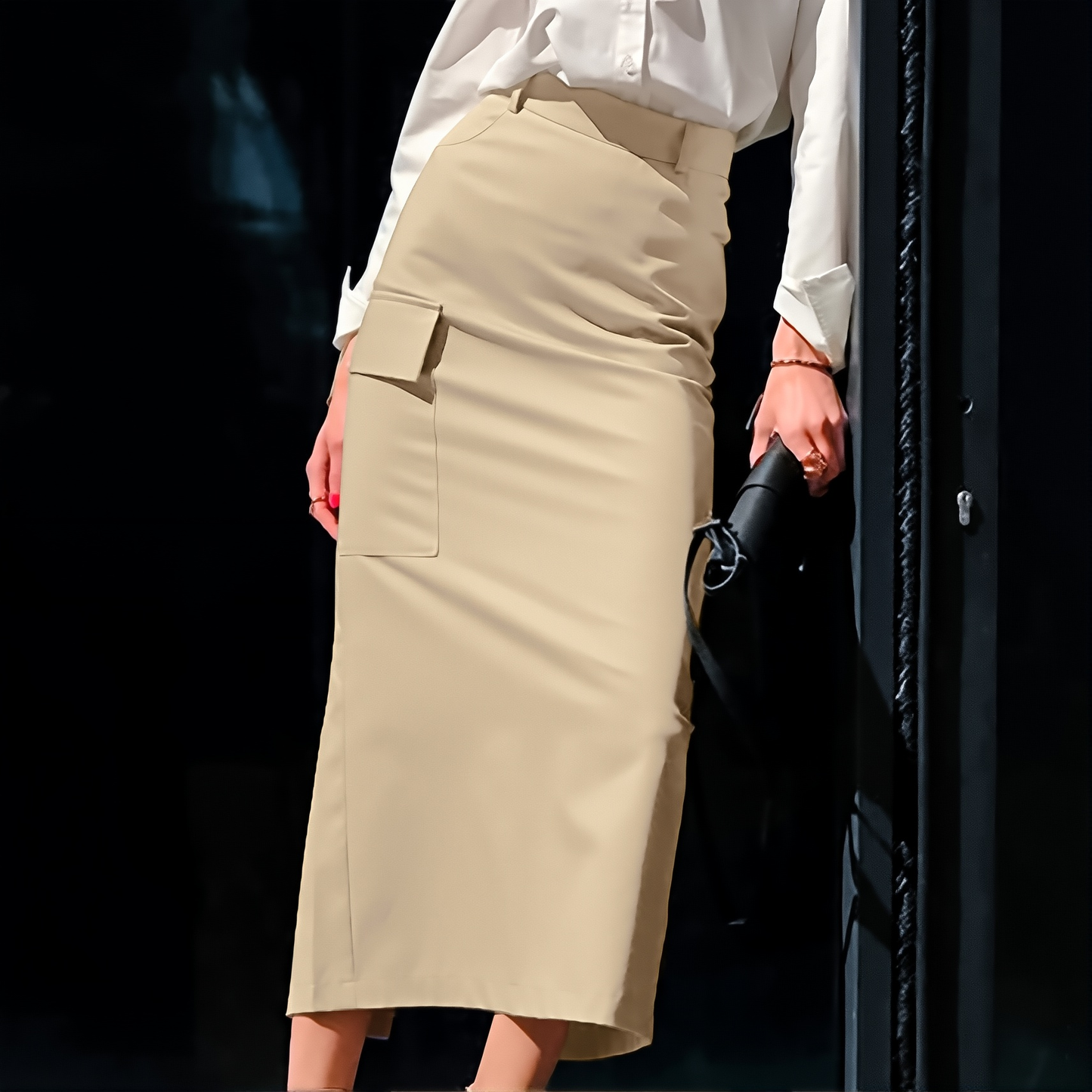 Design Sense Split High Waist Slim-fit Elegant Skirt Autumn And Winter New Niche All-match Solid Color Long Skirt