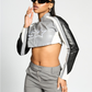 Fashionable All-match Collar Long-sleeved Leather Jacket Women's 2025 Spring And Summer New Distinctive Contrast Color Short Zipper Top