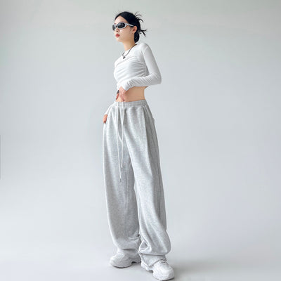 Casual Straight-leg High Waist Slimming Wide Leg Pants