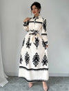 Printed Lace Up European And American Elegant Dress