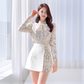 New Celebrity Printed Long-sleeved Shirt + High Waist Women's A- Shape Skirt Two-piece Set