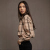 European And American Women's Clothing Short Long Sleeve Plaid Cropped Hot Girl Lapel Shirt