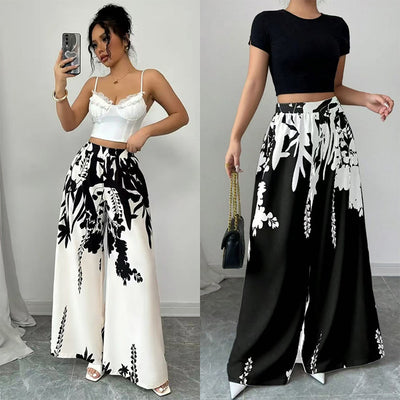 Fashion Printing Lace-up Waist-controlled Slimming Women's Casual Pants
