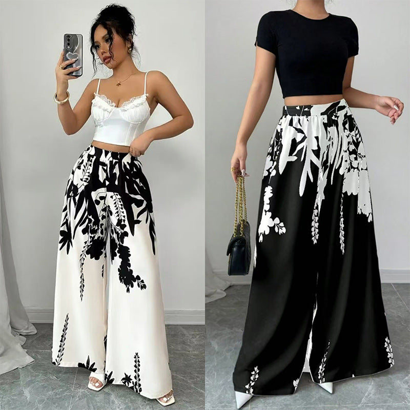 Fashion Printing Lace-up Waist-controlled Slimming Women's Casual Pants