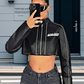 90s Spice Girls Inspired Top - Letter Print Street Style Long Sleeve Leather Jacket