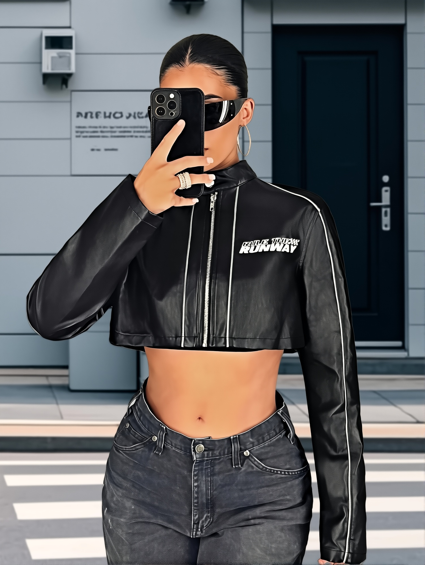 90s Spice Girls Inspired Top - Letter Print Street Style Long Sleeve Leather Jacket