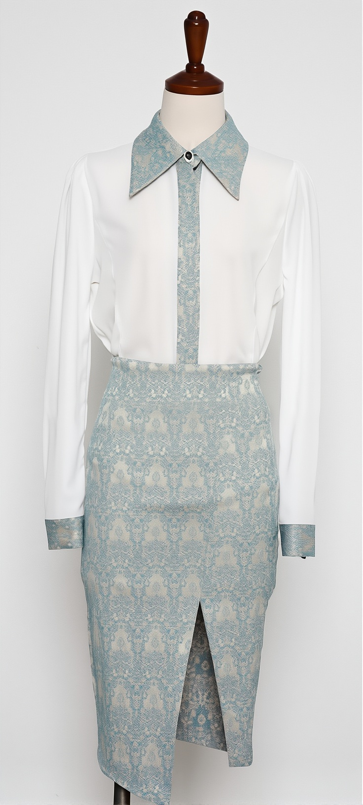 Korean Summer Two-Piece Set for Women - Color Matching Lapel Shirt with High Waist Skirt