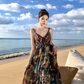 Retro Printed Maxi Dress for Women - Vintage Chic Seaside Vacation Long Dress