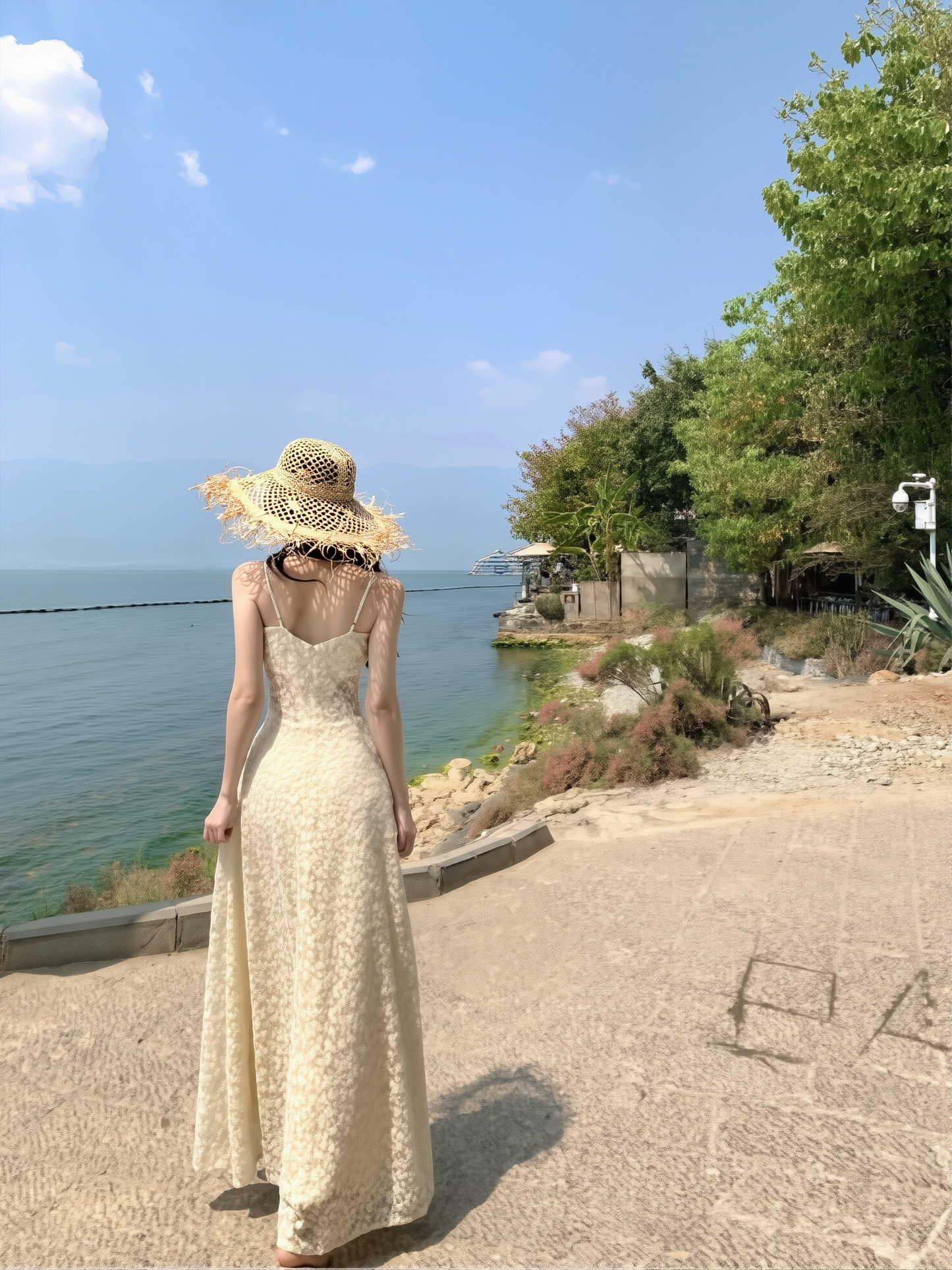 Seaside Vacation Dress French Style - Lace Floral Hollow Out Suspender Skirt Gentle Elegant