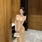New French Light Luxury Celebrity High-end One-shoulder Two-piece Mesh Long Noble Dress