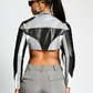 Fashionable All-match Collar Long-sleeved Leather Jacket Women's 2025 Spring And Summer New Distinctive Contrast Color Short Zipper Top