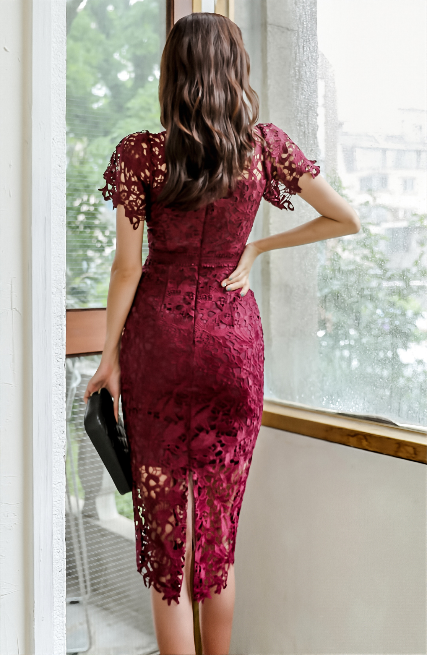 Spring New Socialite Lace Pencil Skirt - V-Neck Slim Hip Dress, A Generation Of Hair Style