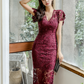 Spring New Socialite Lace Pencil Skirt - V-Neck Slim Hip Dress, A Generation Of Hair Style