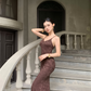 Waist Cinching Floral Lace Gown - French Style Spaghetti Strap Summer Dress
