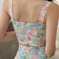 Sweet Temperament Printed Two-Piece Set New Short Navel-Baring Halter Top High Waist Hip-Covering One-Step Skirt