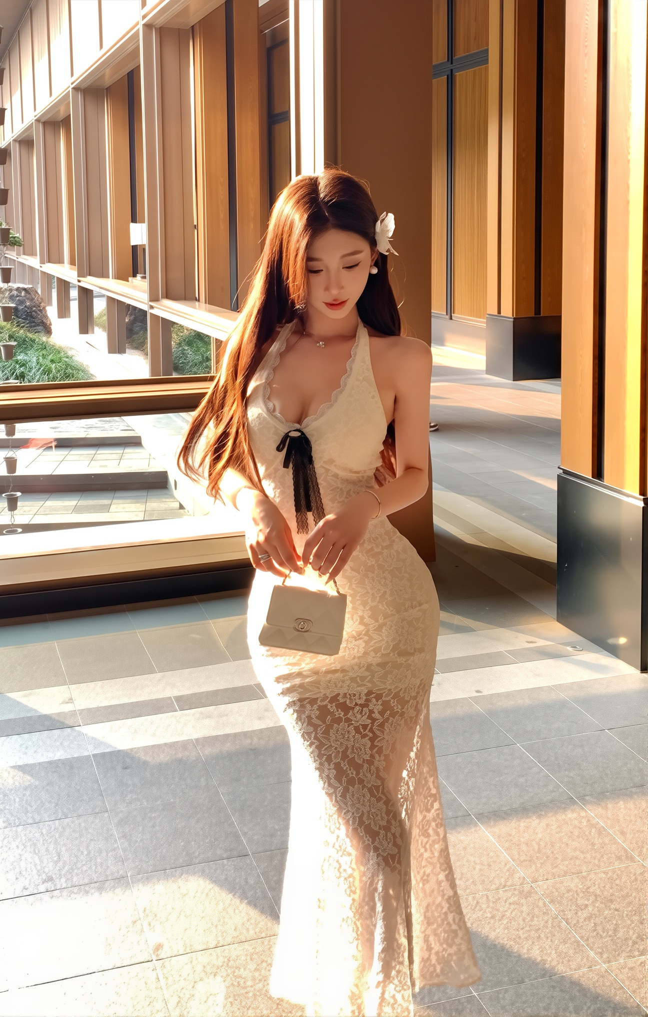 Neck Backless Lace Fishtail Dress - Elegant Slim-Fit Gown for Women | Pure Desire