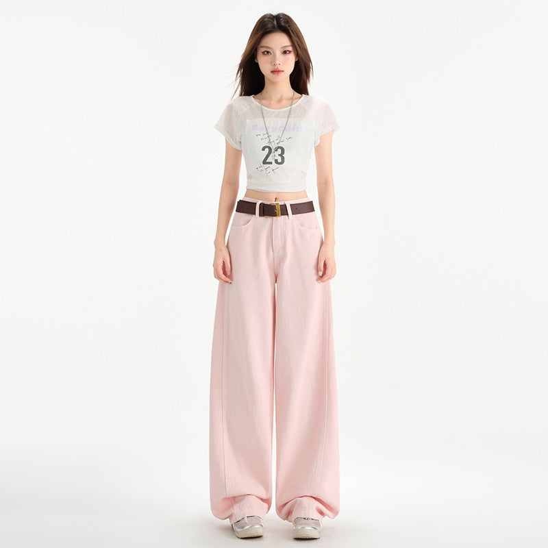 Cherry Blossom Wide Leg Draping Mop Jeans