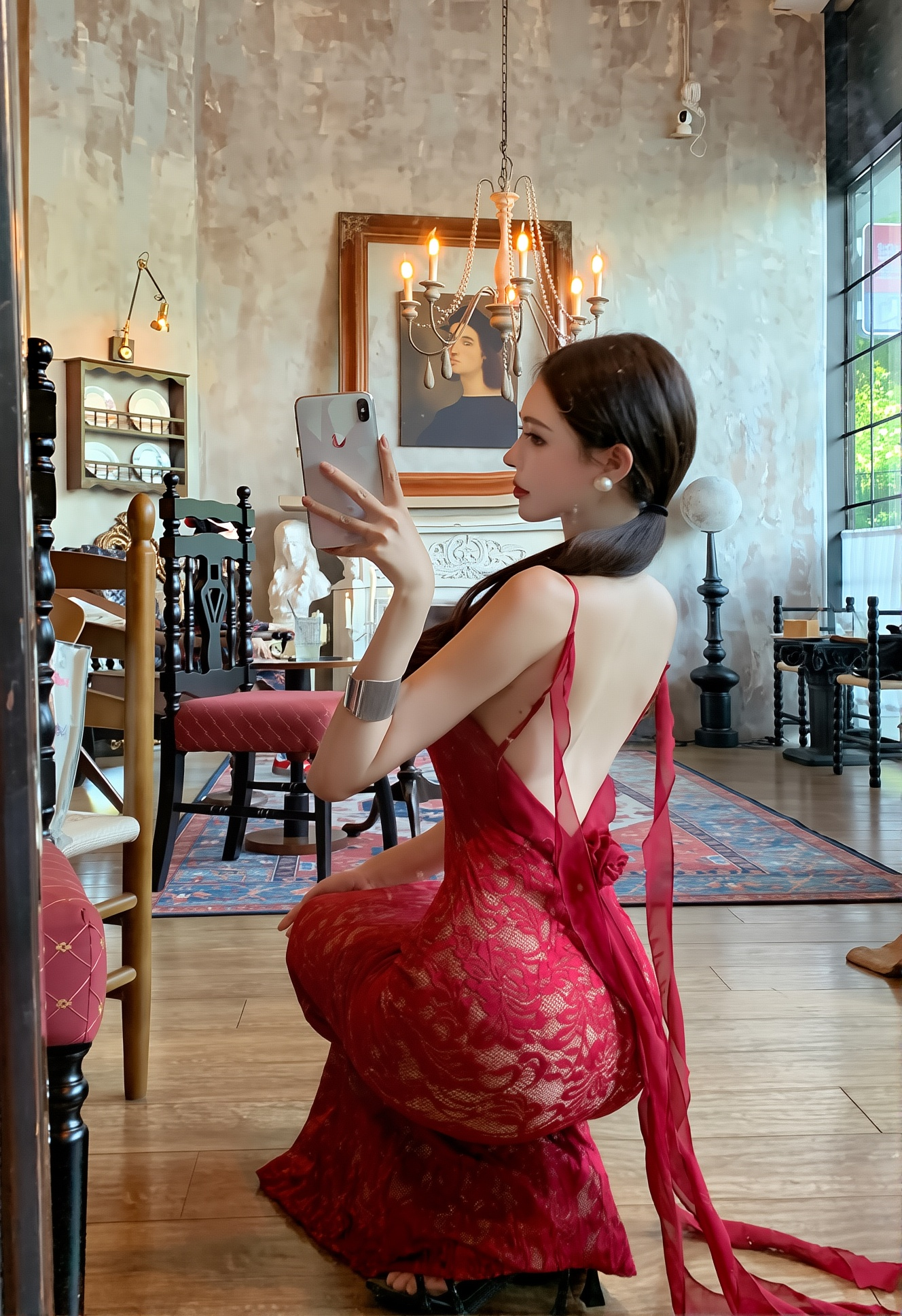 Red Lace Suspender Dress - Sexy Backless Long Vacation Maxi