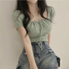 Square Collar Drawstring Short Knitwear Slim Top