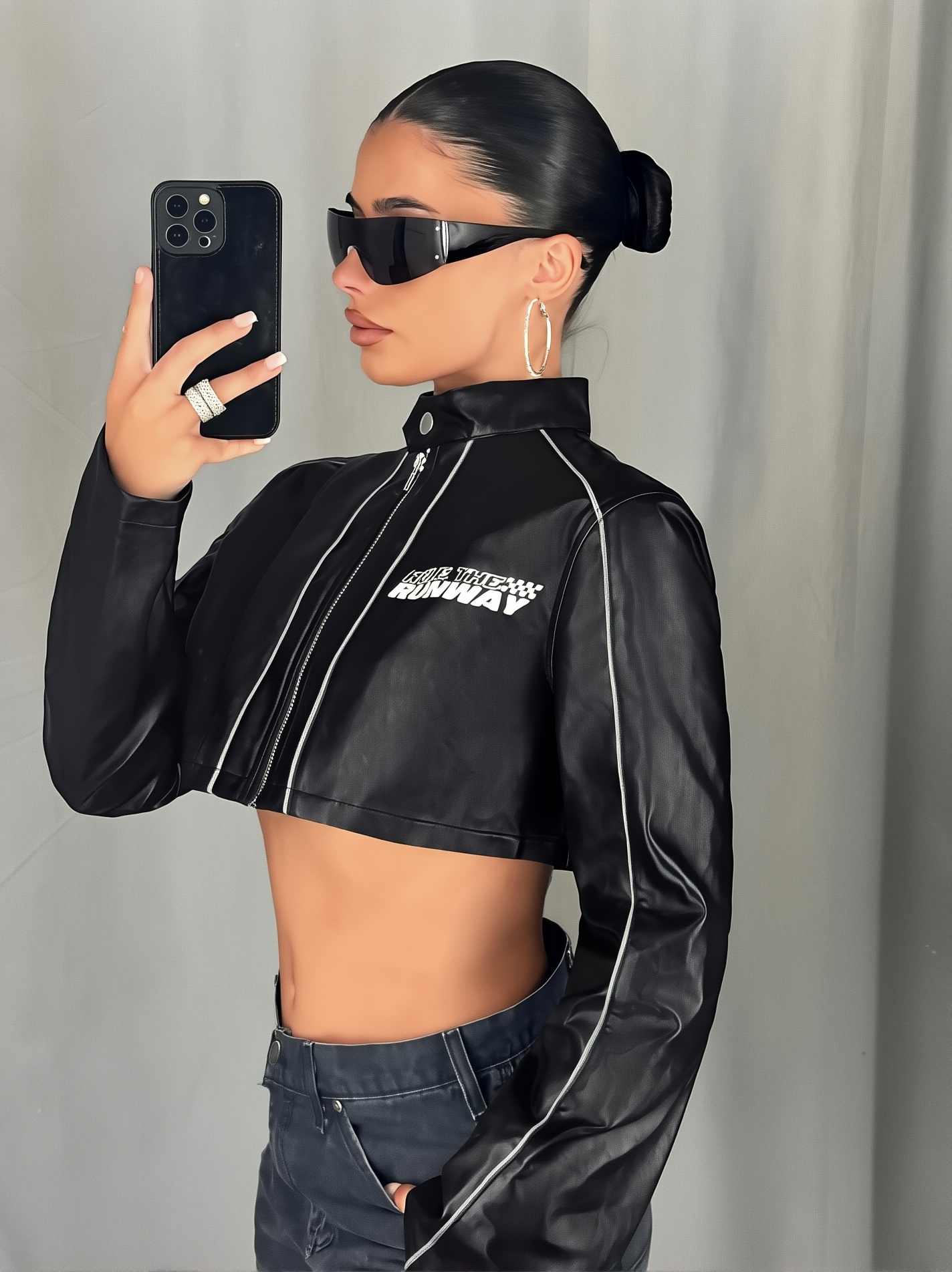 90s Spice Girls Inspired Top - Letter Print Street Style Long Sleeve Leather Jacket