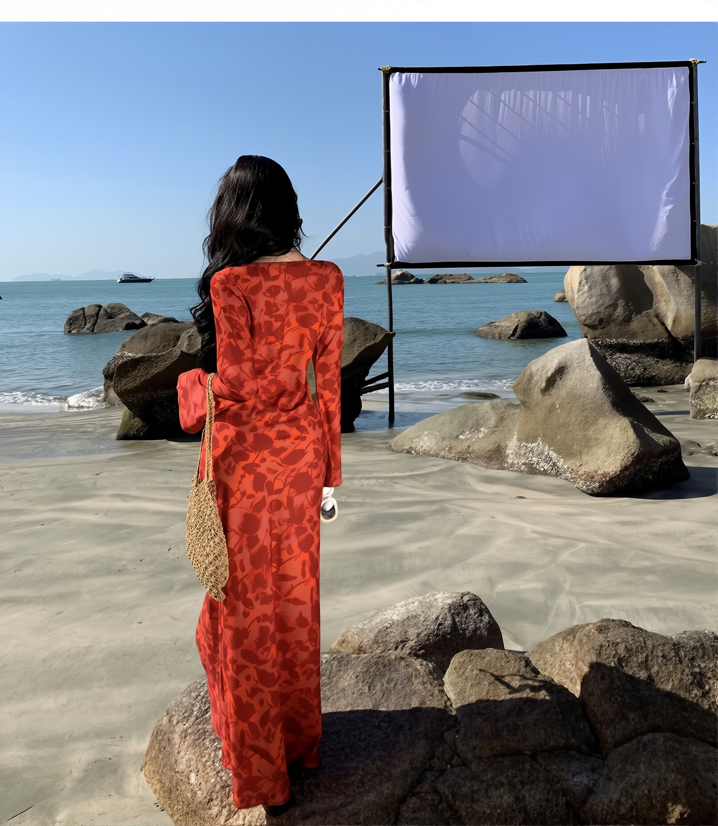 2025 New Cheongsam Women's High-End Improved New Dress Moroccan Rose Print Long-Sleeved Dress