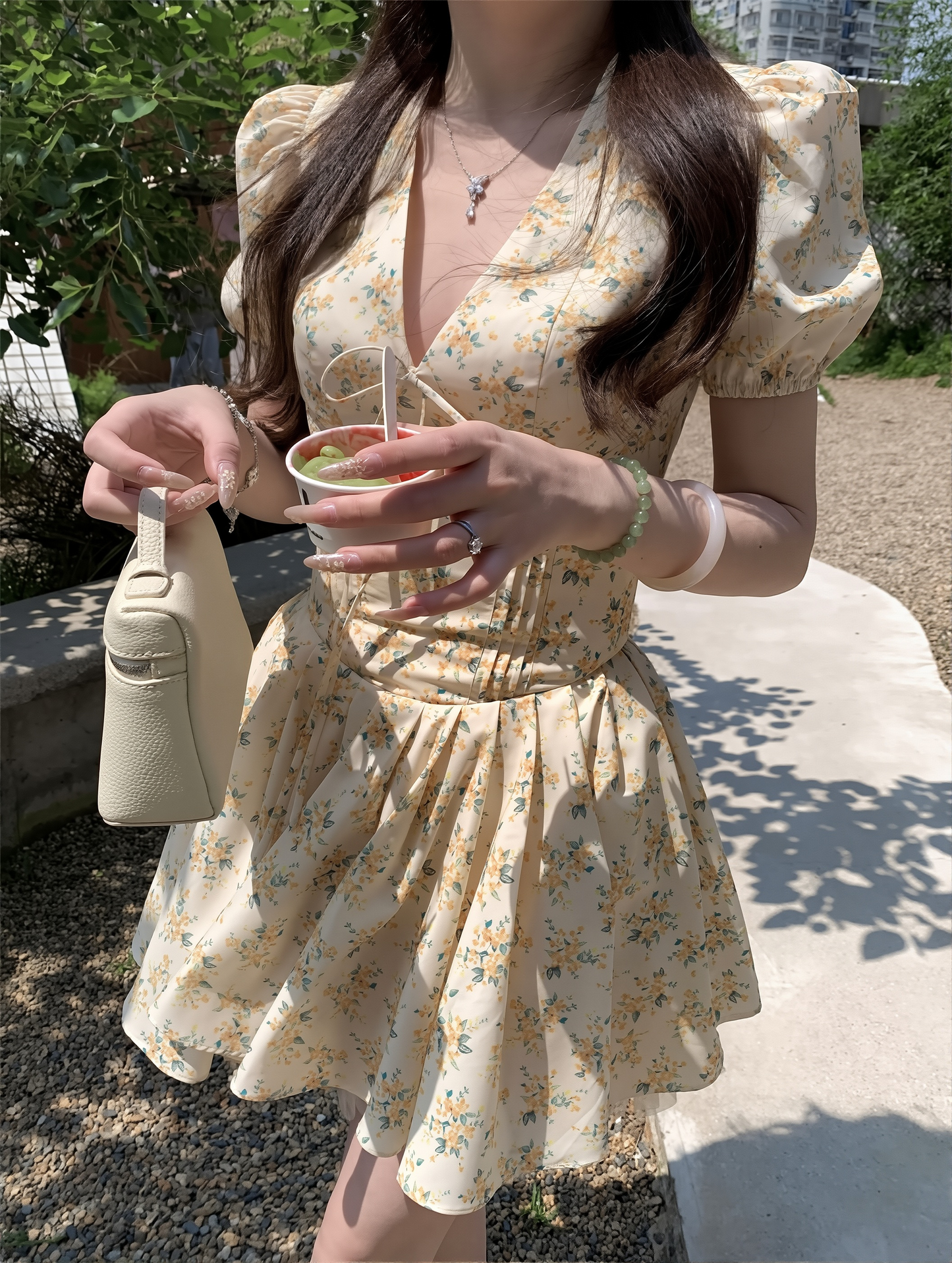 Super Pretty And Cute Floral Dress 2025 New Elegant Women's Spring Wear French Age-Reducing Waist Ins