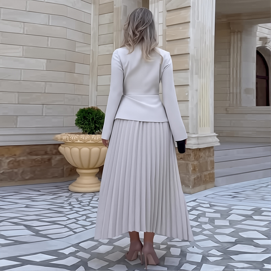 2025 Autumn New Women's Clothing Long Sleeve Waist Pleated Slim Long Skirt
