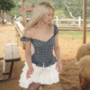 French Style Retro Anti-aging All-match Plaid Wooden Ear Square Collar Shirt For Women